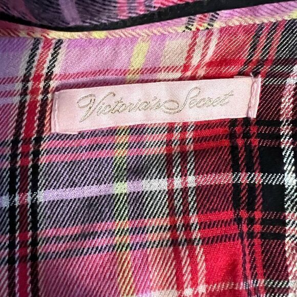 Victoria's Secret Red & Pink Flannel Button
Front Pajama Sleep Shirt Dress - Picture 6 of 8